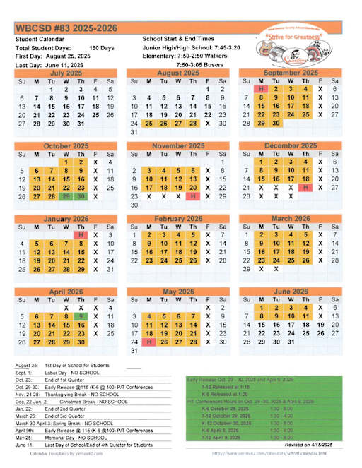 Current School Calendar - West Bonner County School District 83