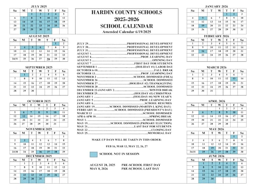 2025-2026 School Calendar - West Hardin Middle School