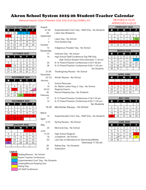 School Year Calendar - Akron Central School District