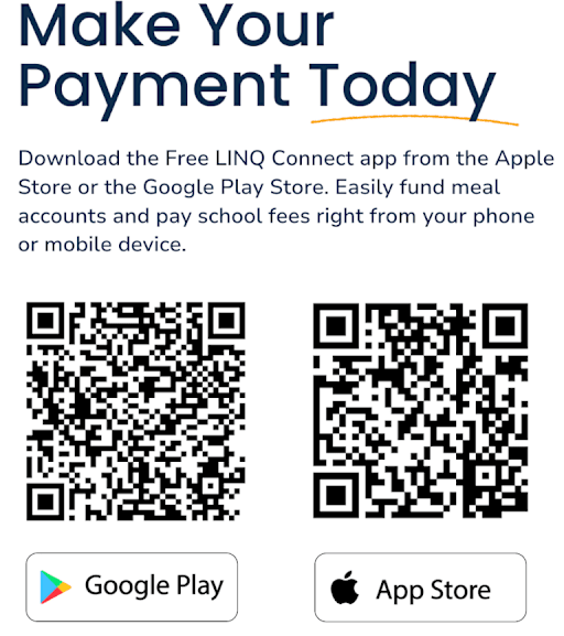 Provides viewer with QR codes to scan to access the LINQ Connect app. Google Play on the left. Appl…