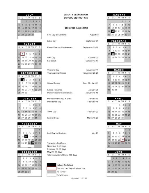 District Calendar - Liberty Elementary School District