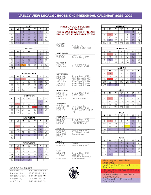 2025-2026 Preschool Academic Calendar - Valley View Local ...