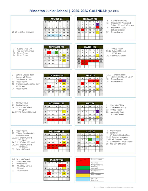 Academic Calendar - Princeton Junior School