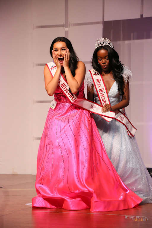Leia Rios reacting to winning Miss Wisconsin Teen USA