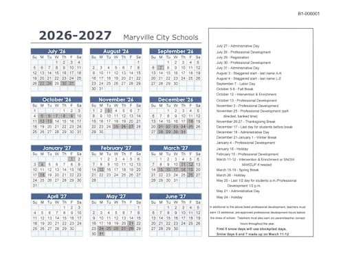 2026-2027 Calendar - Maryville City Schools
