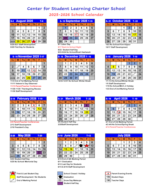 Center for Student Learning Charter School Calendar