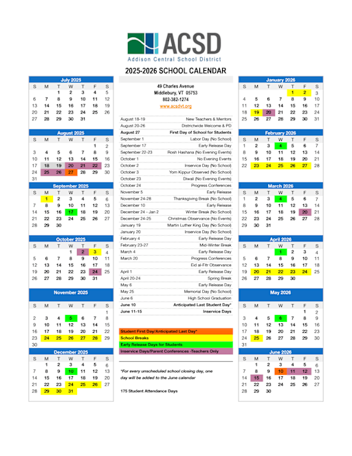 Calendar - Middlebury Union High School