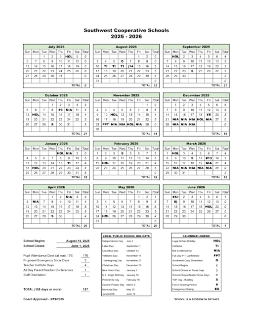 Calendar - Southwest Cooperative