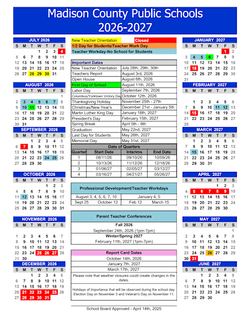 Board Approved School Calendars