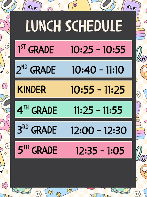 School Lunch Timetable For Kids