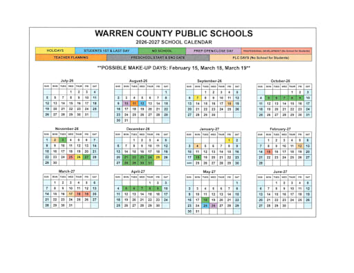 2026-27 Calendar - Warren County Public Schools