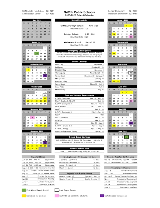 Calendar - Griffith Public Schools