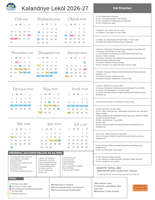 Official District Calendar - Norwalk Public Schools