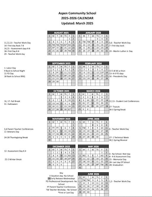 2025/26 Annual Calendar - Aspen Community School