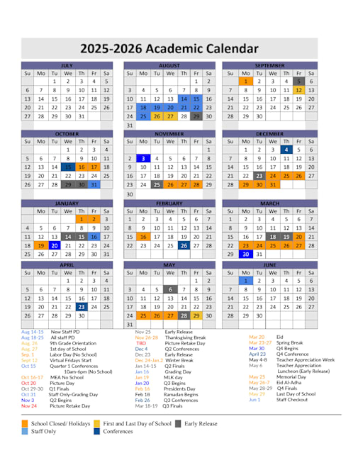 2025 - 2026 School Calendar