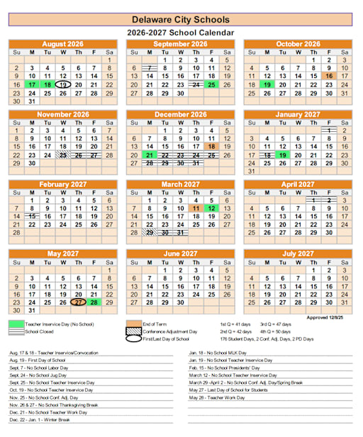 2026-2027 School Calendar - Delaware City Schools