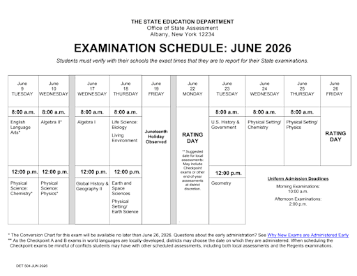 Regents Exam Schedule