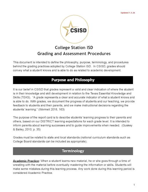 Grading Procedures - College Station Independent School District