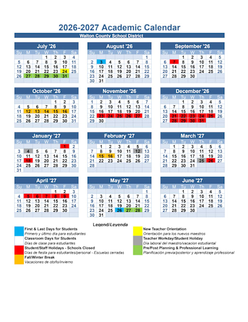 Academic Calendar (Upcoming) - Walton County School District