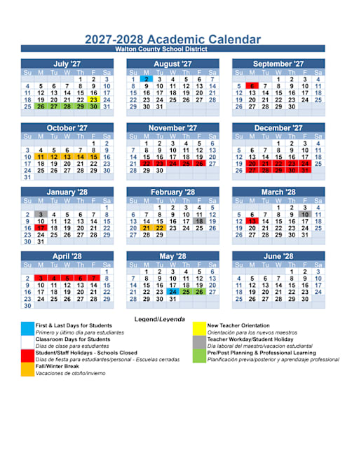 Academic Calendar (Upcoming) - Walton County School District