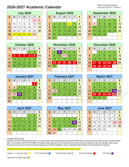 Academic Calendars - Giles County School System