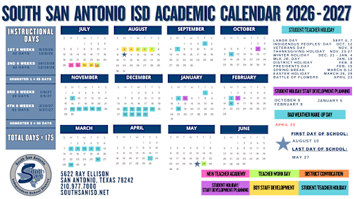 Academic Calendar 2026-2027 - South San Antonio Independent School District