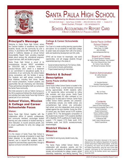 School Accountability Report Cards - Santa Paula Unified School District