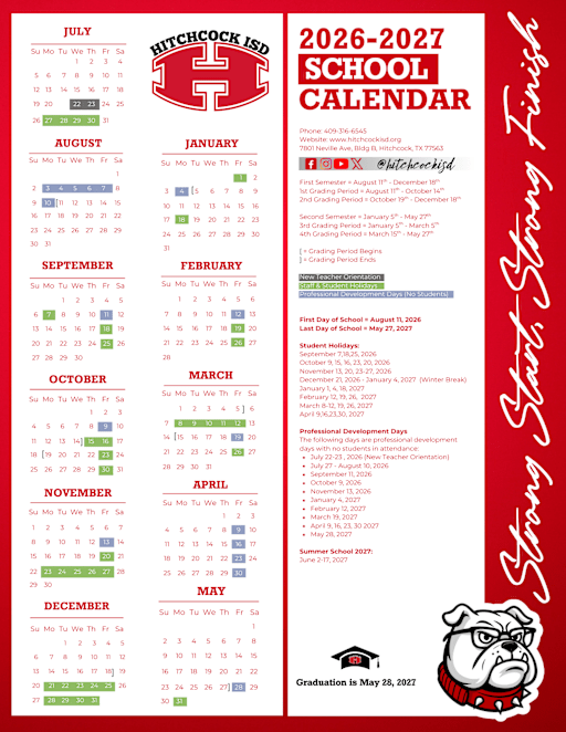 2026-2027 4-Day Modified Calendar - Hitchcock ISD