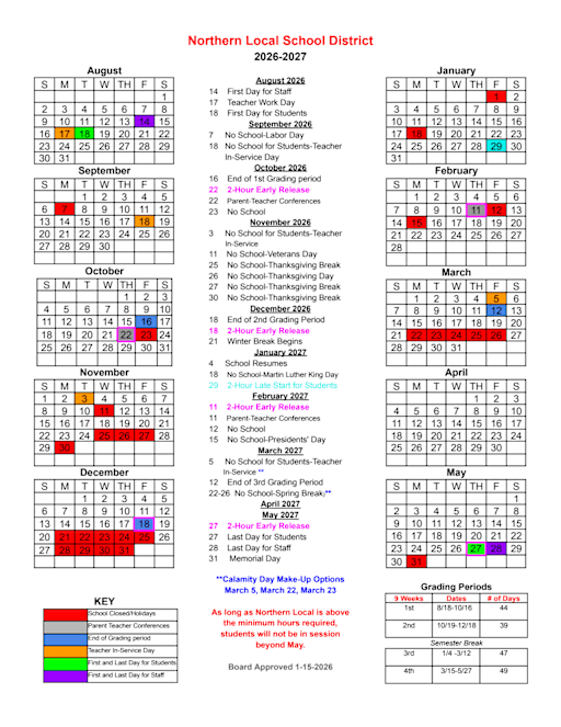 District School Year Calendars - Northern Local School District
