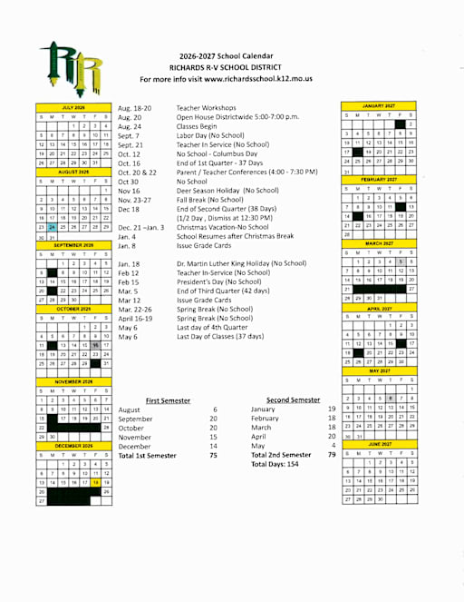 District Calendars - RICHARDS R-V SCHOOL DISTRICT