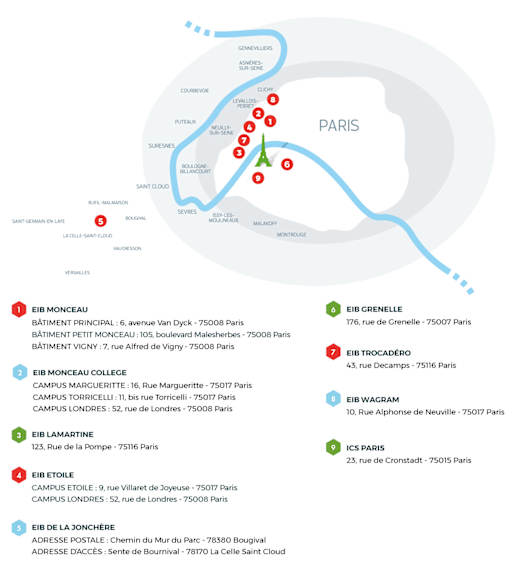 Location of our Bilingual Schools in Paris - EIB Private Schools