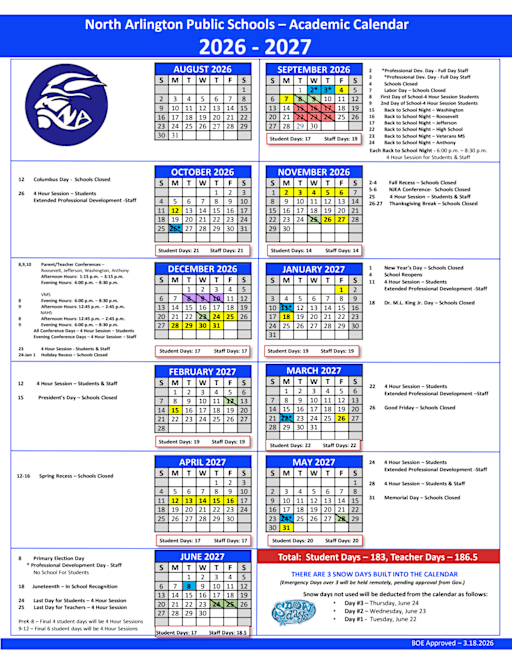 Calendar - North Arlington School District