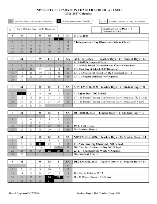 School Year Calendars