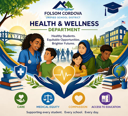 Multi cultural image depicting medical care and educational access. Care. Medical Equity. Compassion. Access to education.