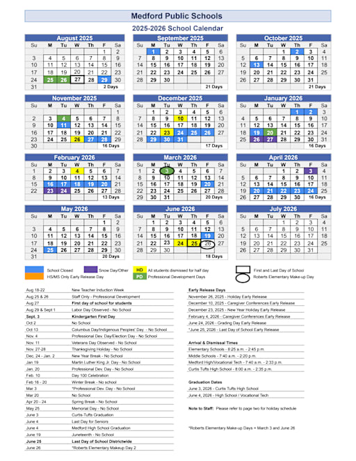 Printable School Calendar - Curtis-Tufts High School