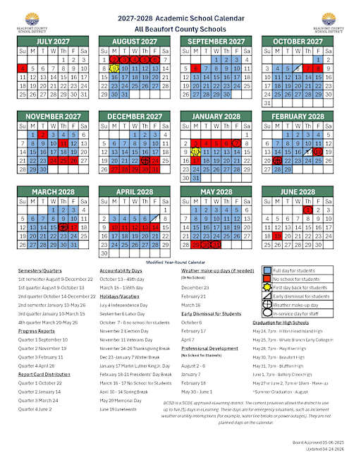 2027-28 Academic School Calendar - Beaufort County School District