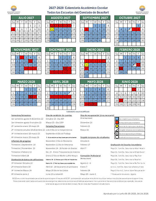 2027-28 Academic School Calendar - Beaufort County School District