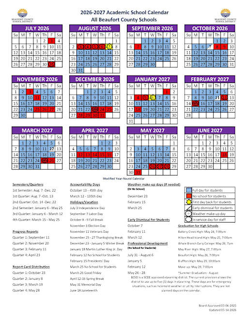 2026-27 Academic School Calendar - Beaufort County School District
