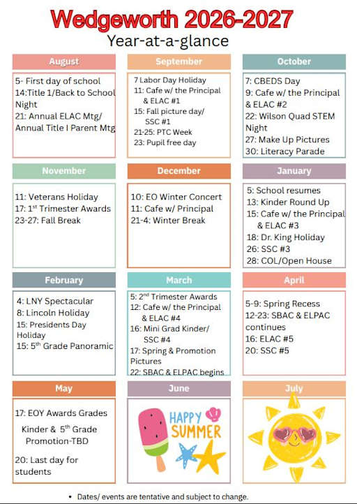 Calendars - Wedgeworth Elementary