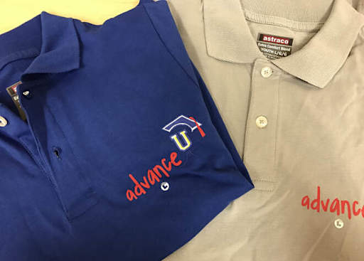 Advance U school uniform shirts in blue and grey