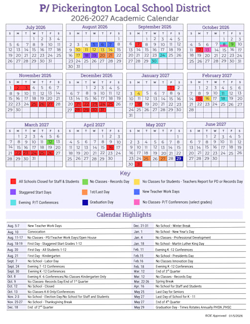 Pickerington High School Central Calendar - Pickerington High School Central