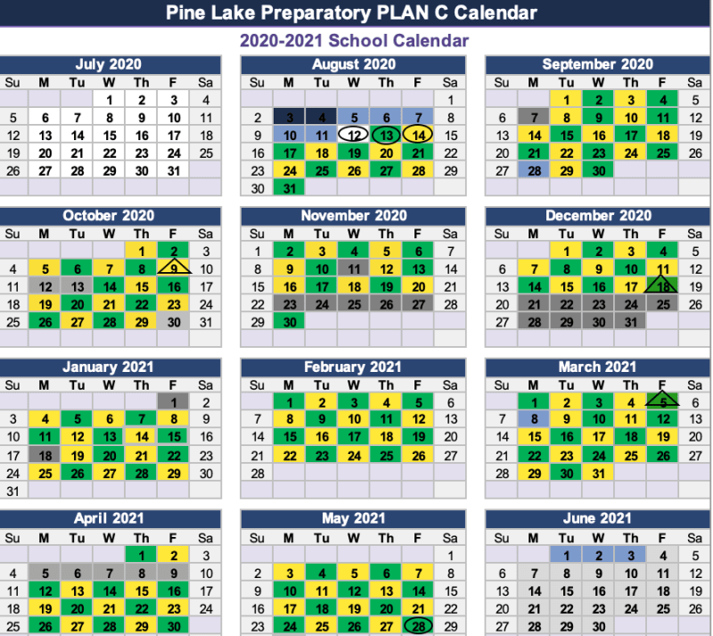 pine lake prep calendar 2021
