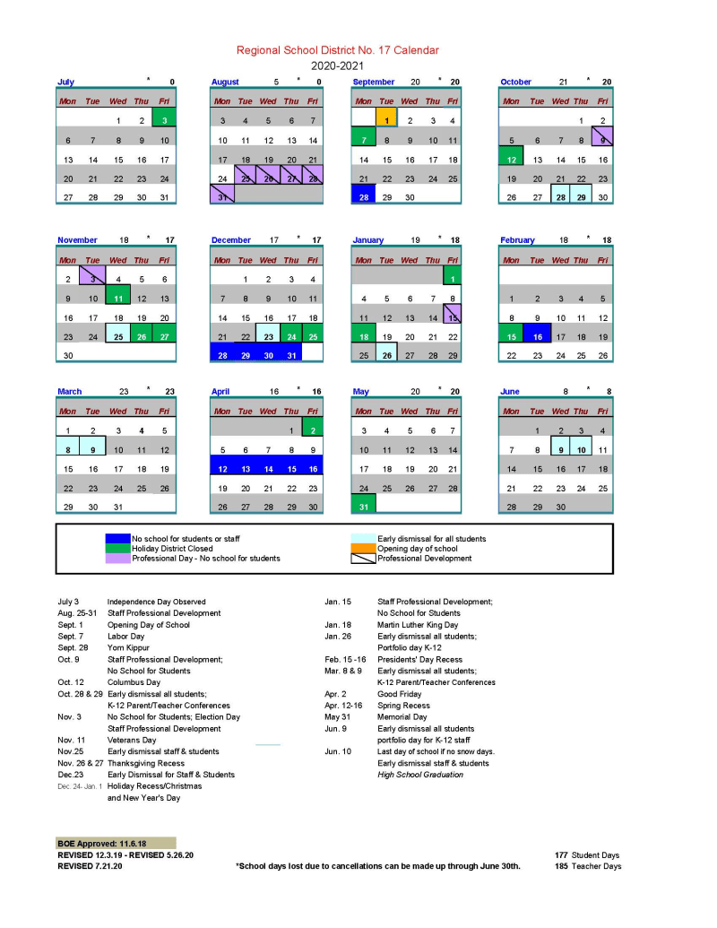 School Year Calendars Regional School District 17 ct fire academy 2021 calendar