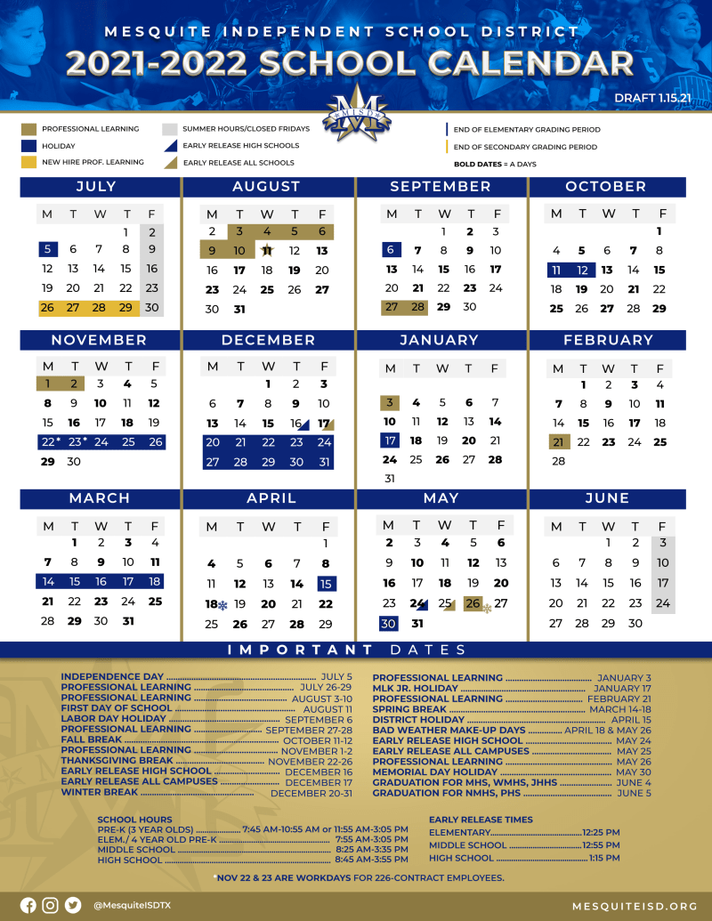 Mesquite Isd Calendar 202223 Printable Calendar 2023