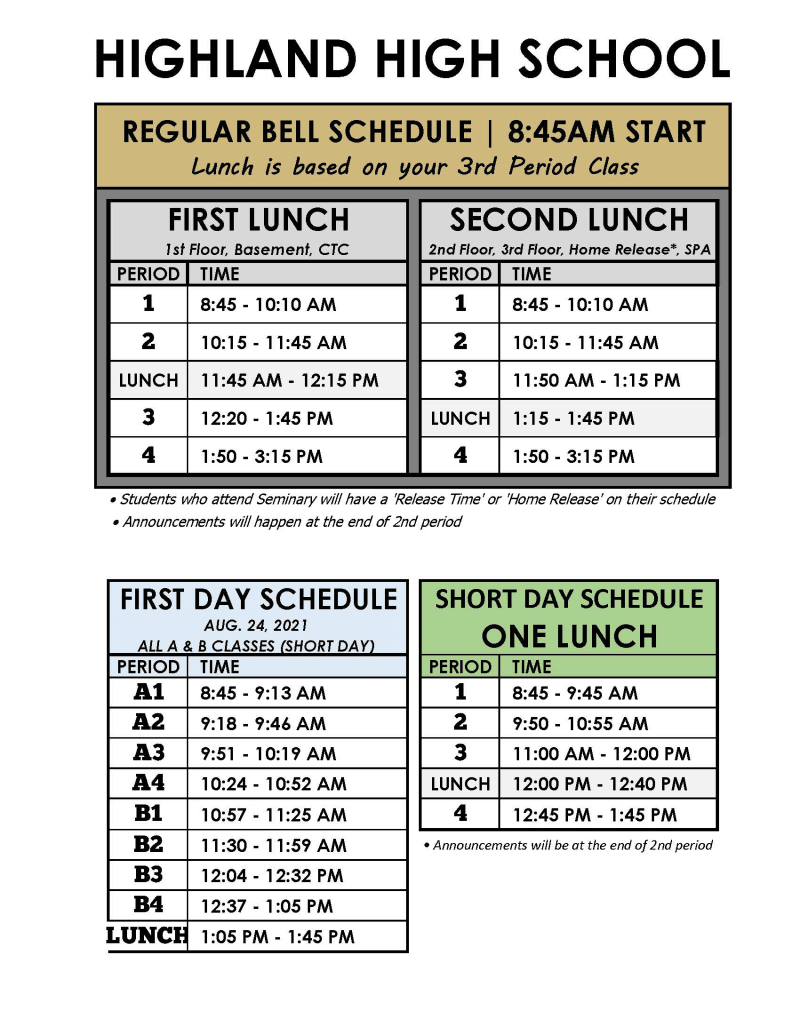 Bell Schedule - Highland High School