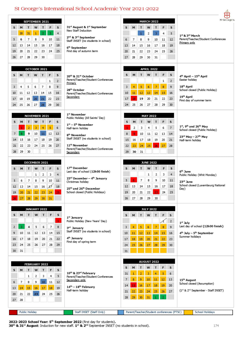 Duke Academic Calendar Fall 2022 Term Dates - St. George's International School