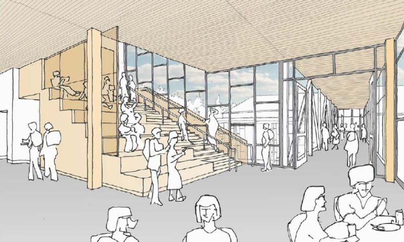 Draft sketch of Interior, Learning Commons Stairs for new EHS design project