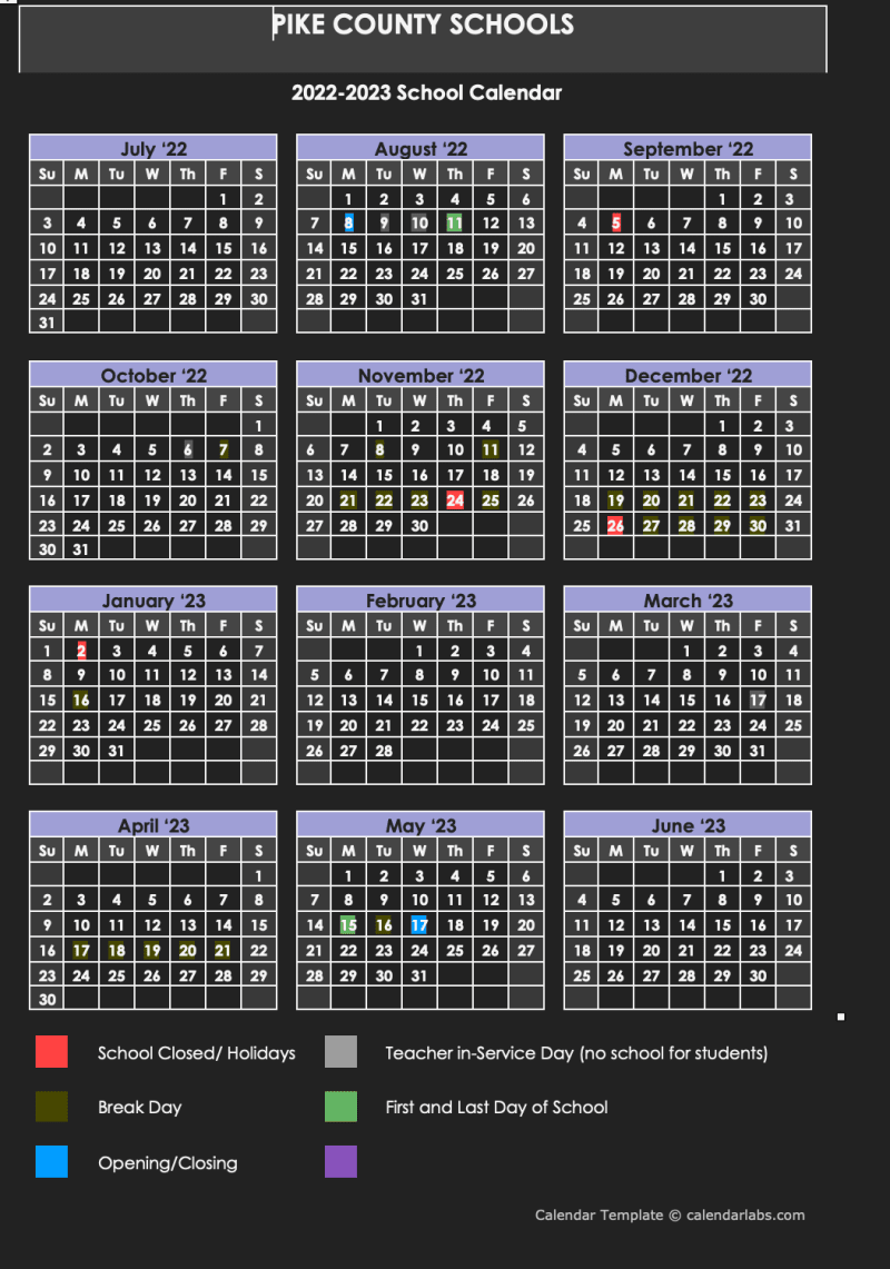 Pike County Schools Calendar 2022 and 2023