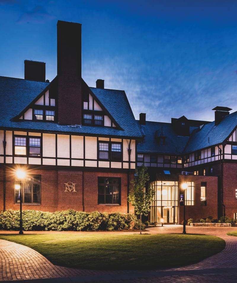 A nighttime view of the Alice Hung gallery.