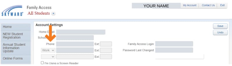 Screenshot of the Skyward dashboard